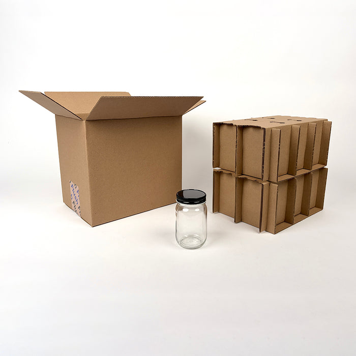 14 oz Economy Round Glass Jar 12-Pack Shipping Box available from Flush Packaging