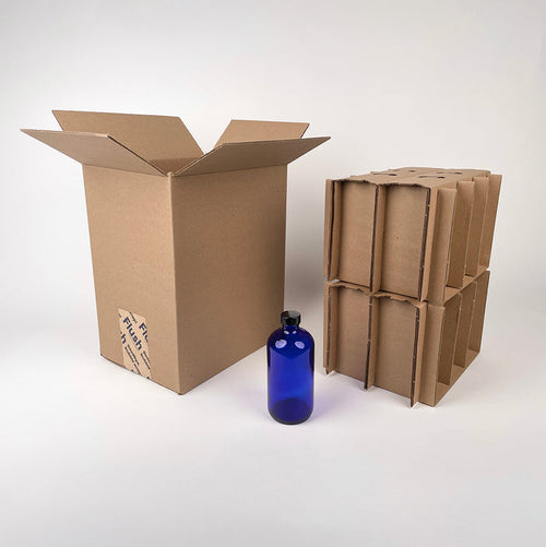 16 oz Boston Round Glass Bottle 12-Pack Shipping Box available from Flush Packaging
