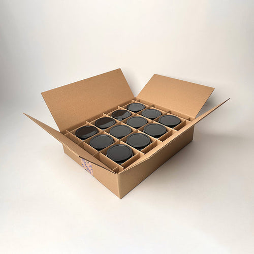 16 oz Straight Sided Glass Squat Jar 12-Pack Shipping Box available for purchase from Flush Packaging