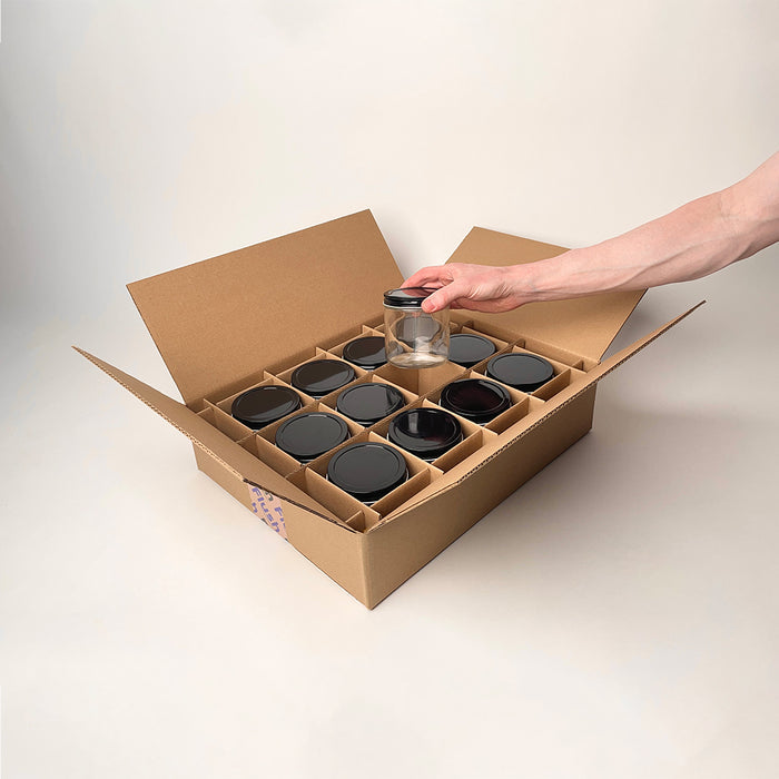 16 oz Straight Sided Glass Squat Jar 12-Pack Shipping Box unboxing