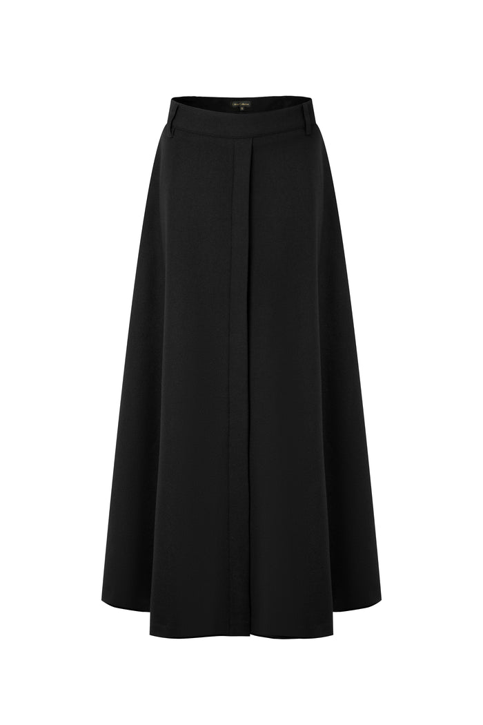 Black A-Line Midi Skirt With Front Detail