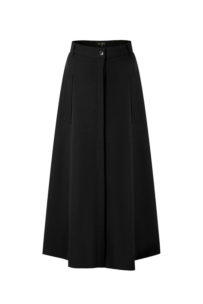 Black A-Line Midi Skirt With Pockets