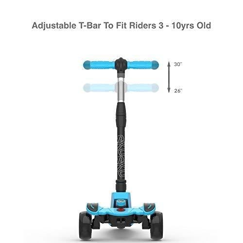 6KU Kids Kick Scooter with Adjustable Height, Lean to Steer, Flashing Wheels for Children 3-8 Years Old Blue