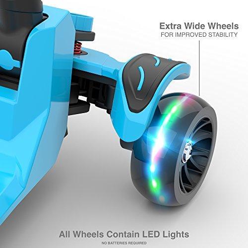 6KU Kids Kick Scooter with Adjustable Height, Lean to Steer, Flashing Wheels for Children 3-8 Years Old Blue