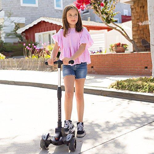 6KU Kids Kick Scooter with Adjustable Height, Lean to Steer, Flashing Wheels for Children 3-8 Years Old Blue