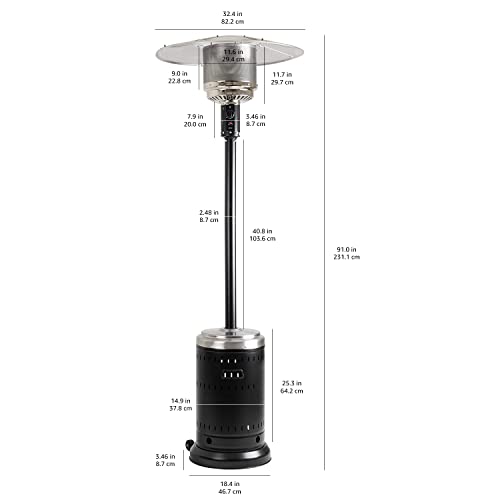 Amazon Basics 46,000 BTU Outdoor Propane Patio Heater with Wheels, Commercial & Residential - Havana Bronze
