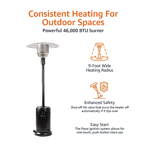 Amazon Basics 46,000 BTU Outdoor Propane Patio Heater with Wheels, Commercial & Residential - Havana Bronze