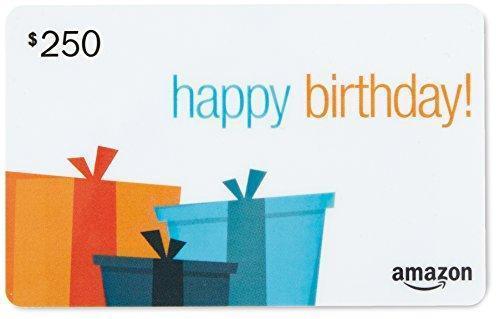 Amazon.com $250 Gift Card in a Black Gift Box (Birthday Presents Card Design)
