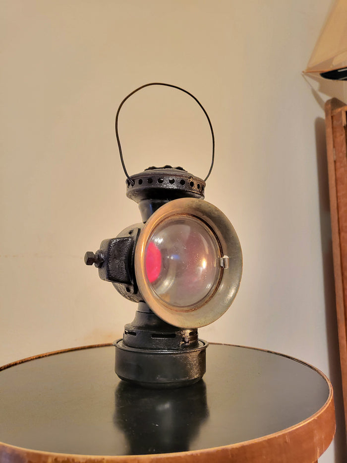 Antique 1914 Dietz Eureka Kerosene Tail Lamp – Rare Ruby Red Lens