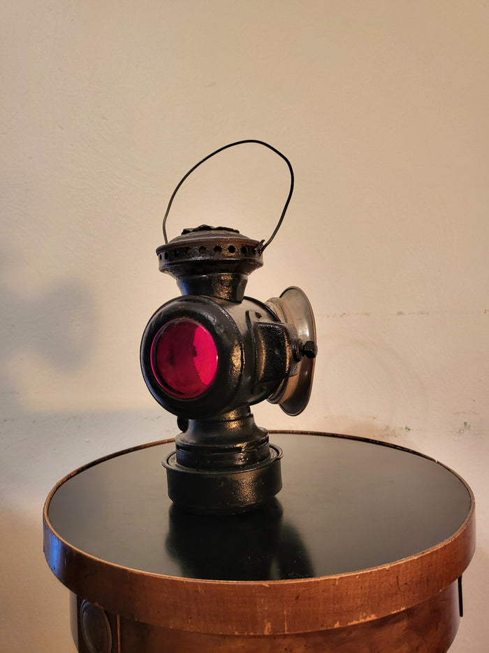 Antique 1914 Dietz Eureka Kerosene Tail Lamp – Rare Ruby Red Lens