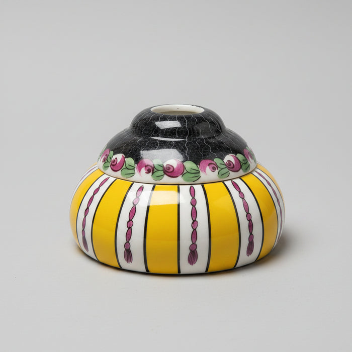 Antique Aladin France Porcelain Inkwell Art Deco Ceramic Encrier Yellow Black Signed