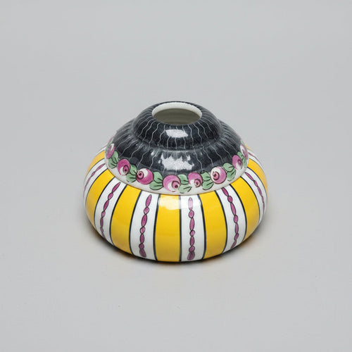 Antique Aladin France Porcelain Inkwell Art Deco Ceramic Encrier Yellow Black Signed