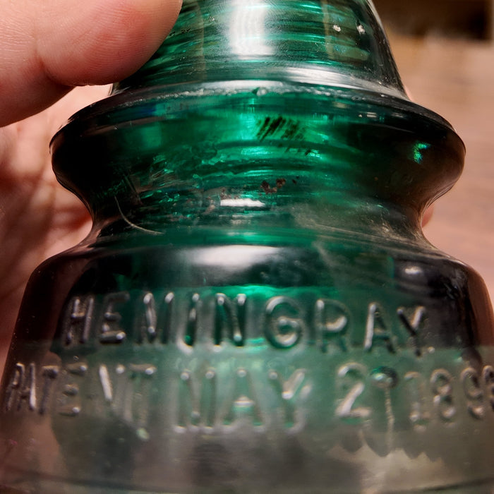 Antique Hemingray No 19 Glass Insulator Dark Green Emerald Patent May 2 1893, CD 162 Telegraph Telephone Electric Pole Glass, Industrial Decor Paperweight