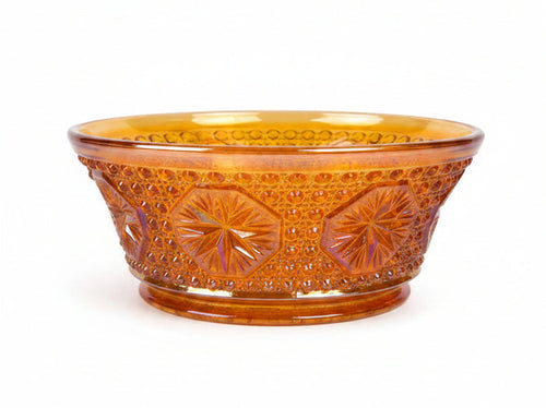 Antique Imperial Glass "Star Medallion" Amelia Marigold Carnival Glass Bowl