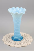Antique Northwood Blue Opalescent Diamond Point Swung Glass Vase EAPG 10" 1906