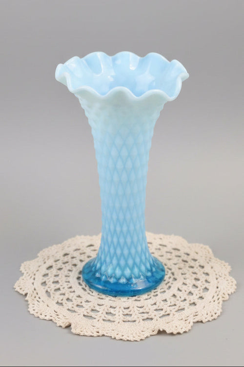 Antique Northwood Blue Opalescent Diamond Point Swung Glass Vase EAPG 10" 1906