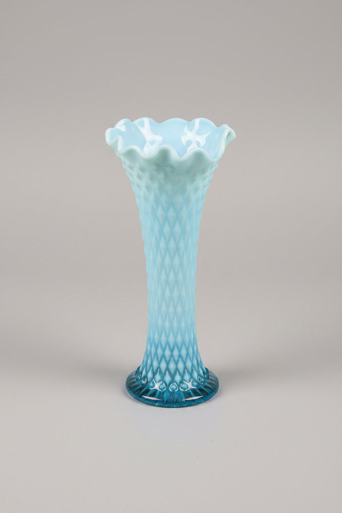 Antique Northwood Blue Opalescent Diamond Point Swung Glass Vase EAPG 10" 1906