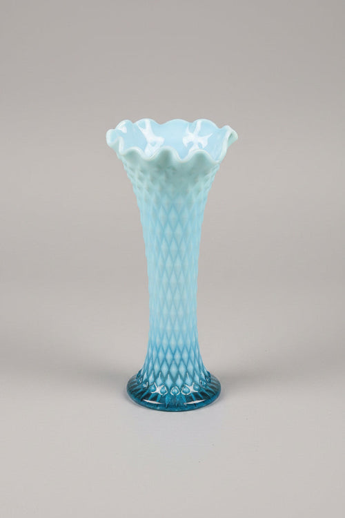 Antique Northwood Blue Opalescent Diamond Point Swung Glass Vase EAPG 10" 1906