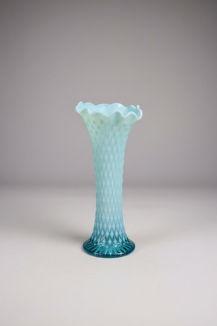 Antique Northwood Blue Opalescent Diamond Point Swung Glass Vase EAPG 10" 1906