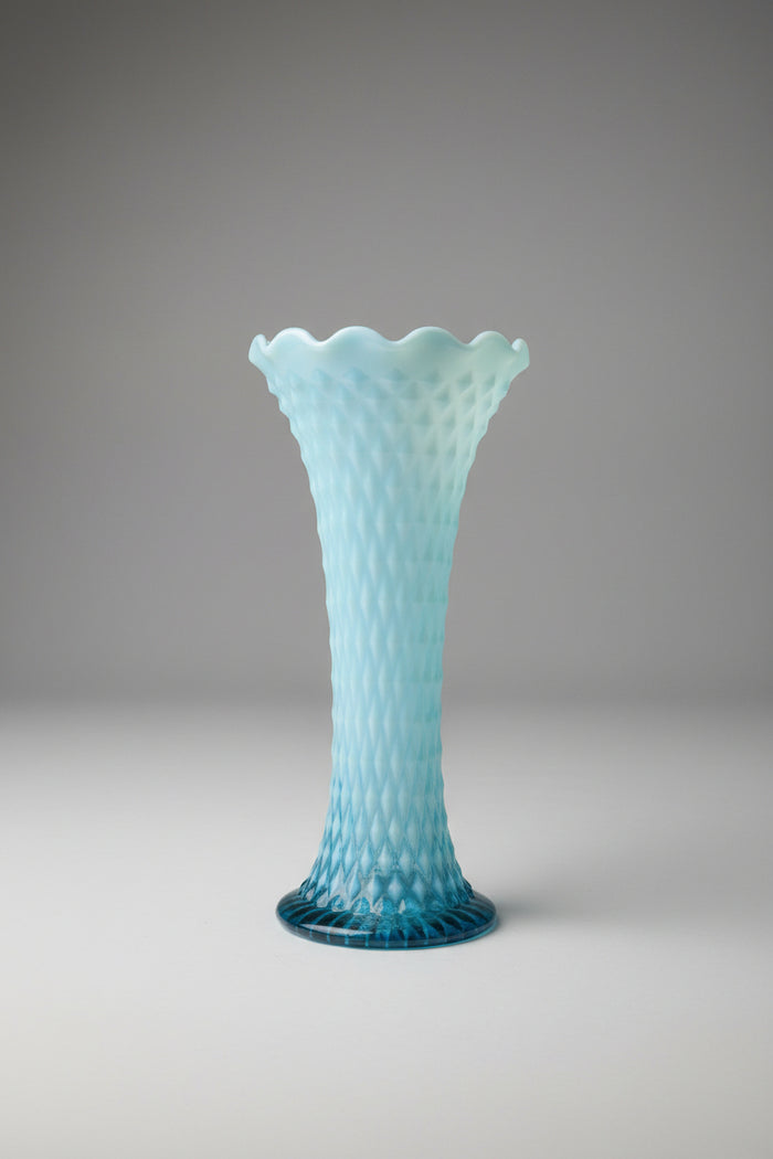 Antique Northwood Blue Opalescent Diamond Point Swung Glass Vase EAPG 10" 1906