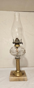 Antique Oil Lamp 1865 Ring Punty Sawtooth Marble Base Brass Stem