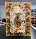 Antique Victorian Valentines Day Card - Die-Cut Lace, Flowers, Boy, Flute, Pop-Up