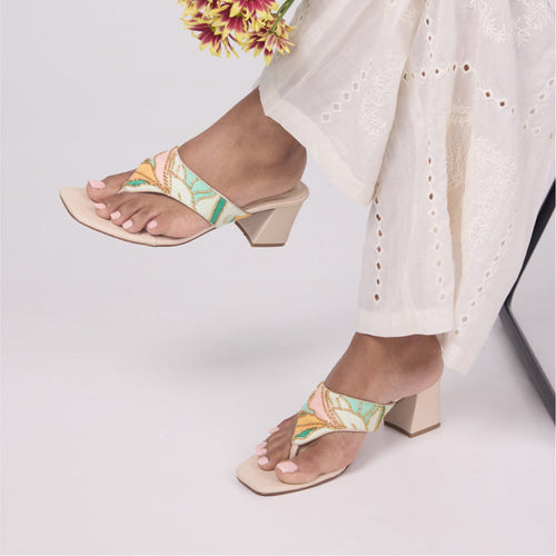 Beaded Bloom Thong Heel