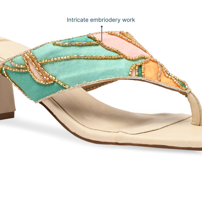 Beaded Bloom Thong Heel