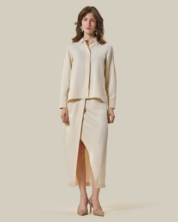 Beige Concealed-Placket Long-Sleeve Shirt