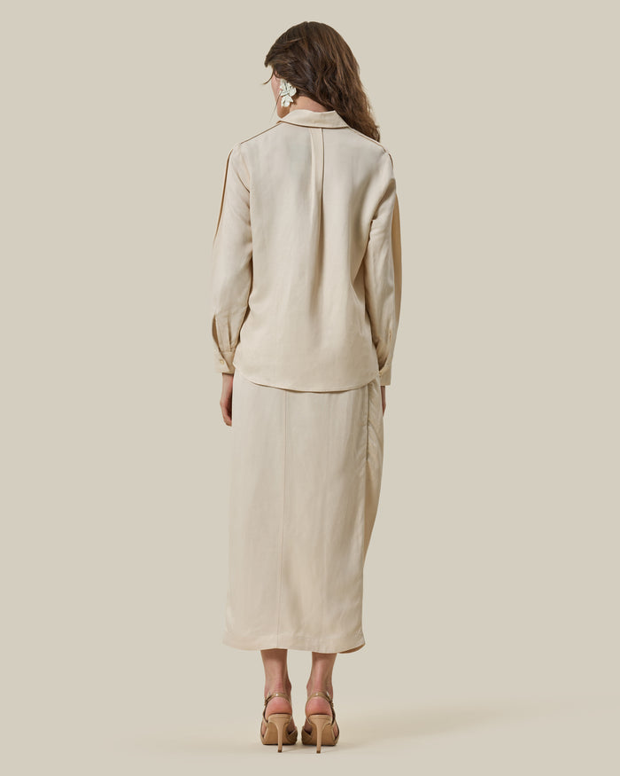 Beige Concealed-Placket Long-Sleeve Shirt