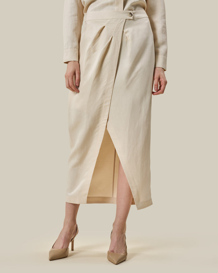 Beige Drape-Front Midi Shirt Dress