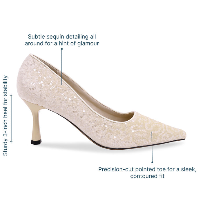 Beige Sequin Pointed Toe Heels