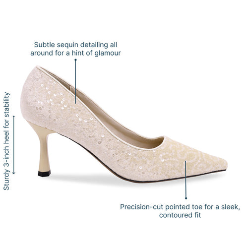 Beige Sequin Pointed Toe Heels