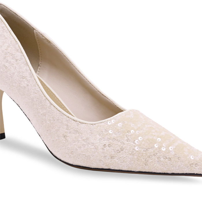 Beige Sequin Pointed Toe Heels