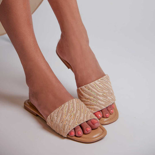 Beige Thread Sequin Flat
