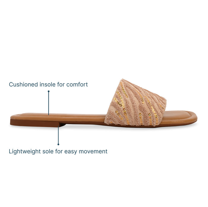 Beige Thread Sequin Flat