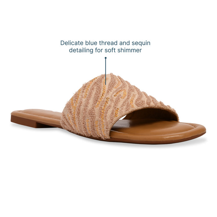 Beige Thread Sequin Flat