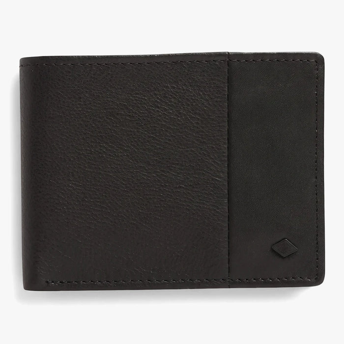 Billabong Downtown Slim Line Wallet Black Grain, featuring a sleek design with distinct grain and smooth leather textures.