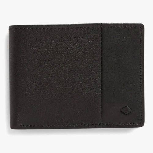 Billabong Downtown Slim Line Wallet Black Grain, featuring a sleek design with distinct grain and smooth leather textures.