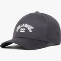 Dark grey Billabong Mens Arch Snapback Cap with an embroidered white logo on the front, shown from a slightly elevated angle.