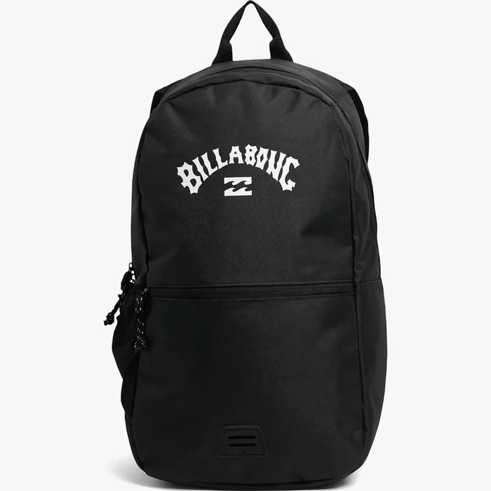 Black Billabong Norfolk Lite backpack with a white logo on the front, compact and durable, shown in a straight-on studio