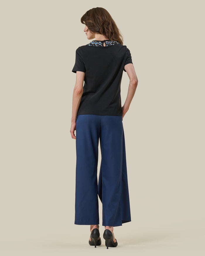 Black Embellished Neckline T-Shirt