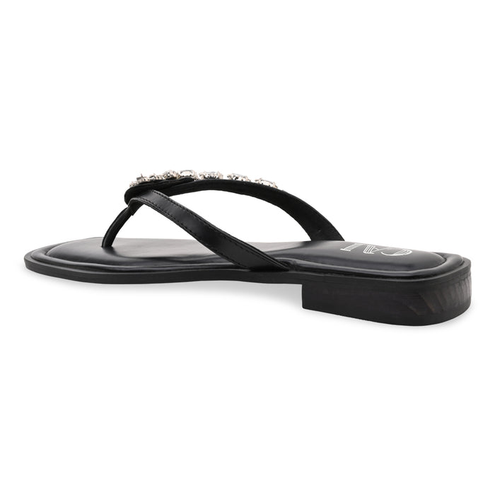 Black Embellished Thong Flat