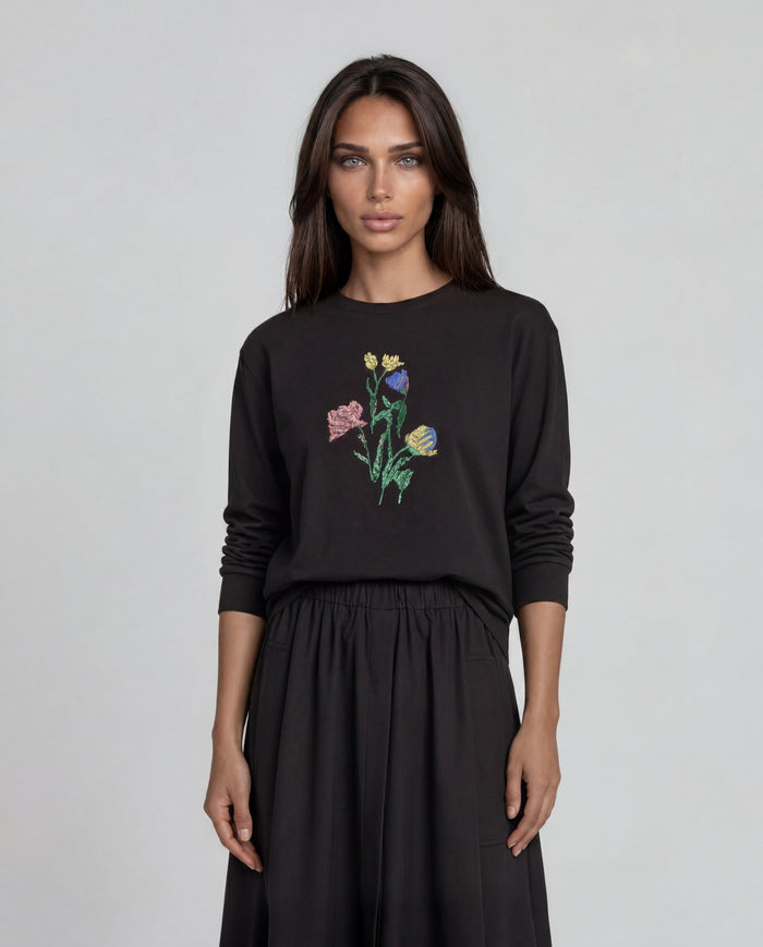 Black Wildflower Sketch Top