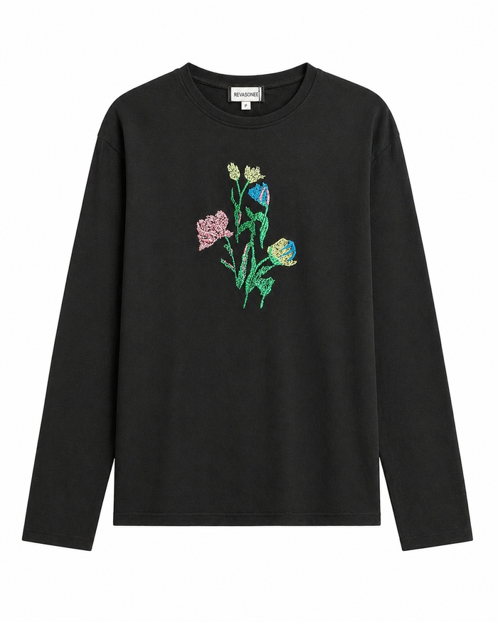 Black Wildflower Sketch Top