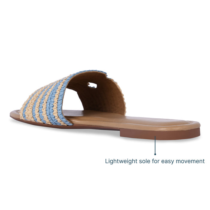 Blue and Beige Raffia Flat