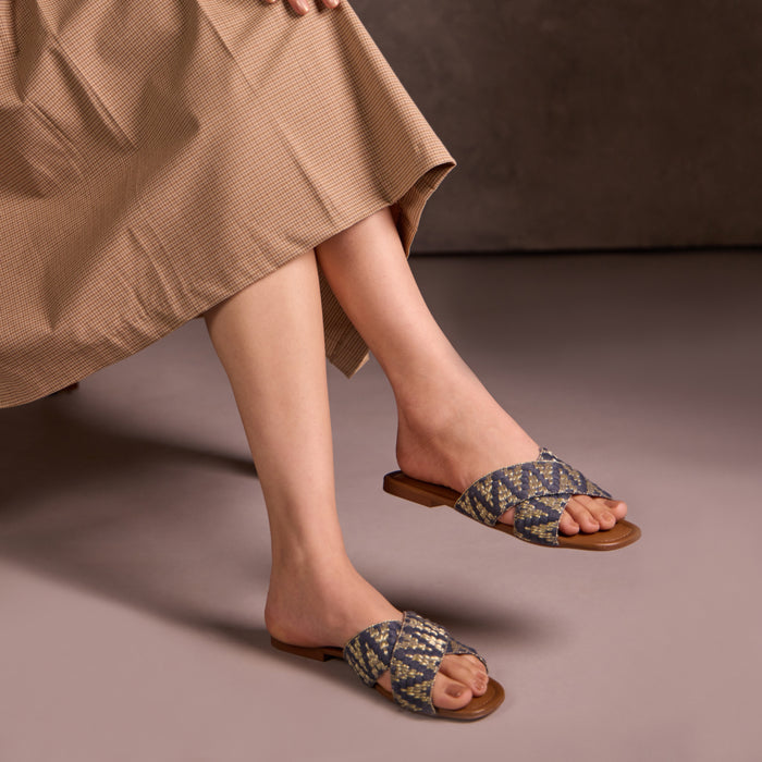 Blue And Gold Printed Flats