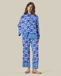 Blue Ikat Printed Silk Shirt & Trouser Set