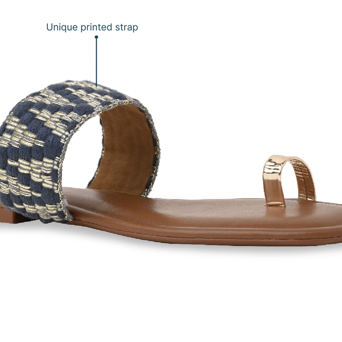 Blue Printed Toe Ring Flats