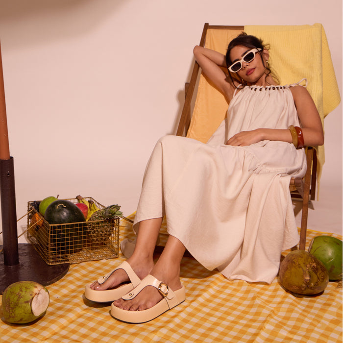 BoldStep Cream Thong Platforms